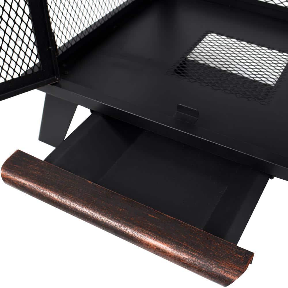 Pleasant Hearth Stratford 22 in x 43 in Rectangle Steel Wood Firehouse in Rubbed Bronze with Wood Grate