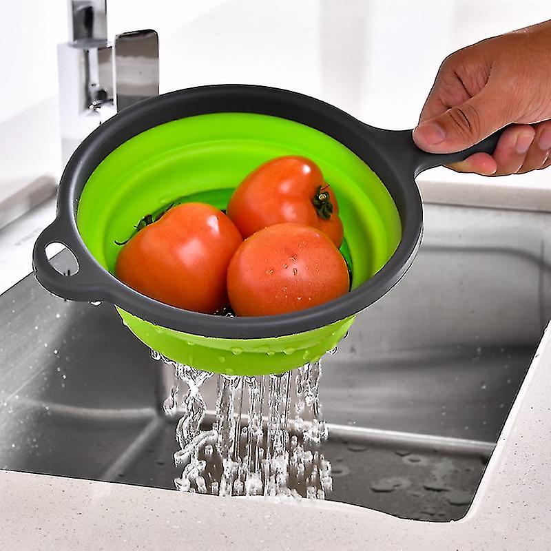 Handle Foldable Folding Round Drain Basket Kitchen Drain Basket Telescopic Fruit Basket Washing Vegetable Basket Set