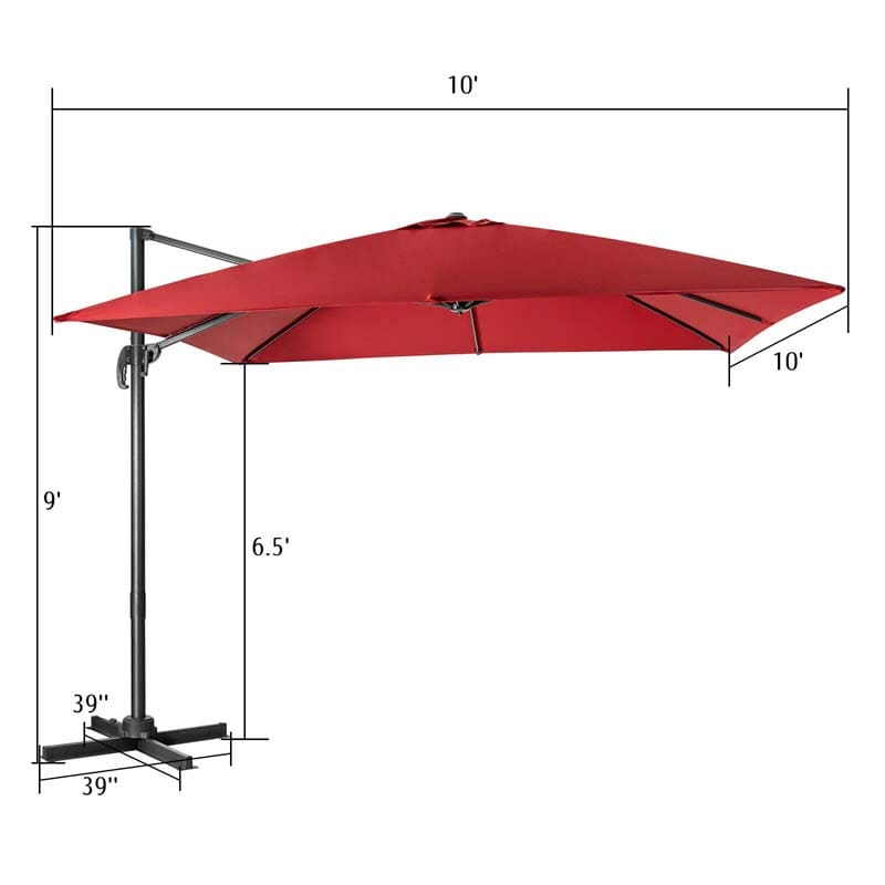 10 x 10 FT Square Patio Umbrella, 3-Tilt Cantilever Offset Umbrella, Large Outdoor Market Umbrella with Crossed Base