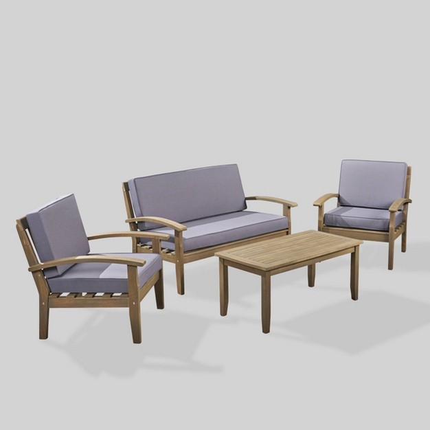 Peyton 4pc Acacia Wood Seating Set Gray dark Gray Christopher Knight Home