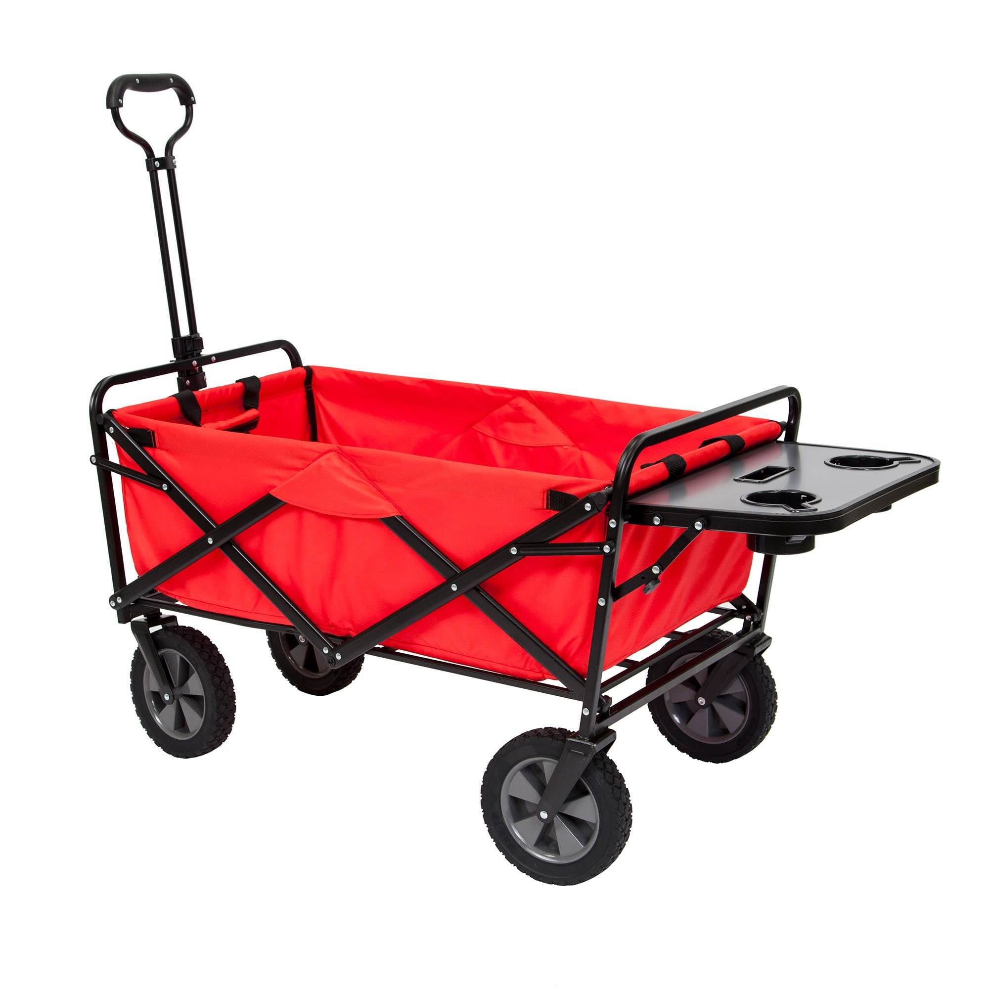 Mac Sports Collapsible Folding Outdoor Garden Utility Wagon Cart w/ Table， Red