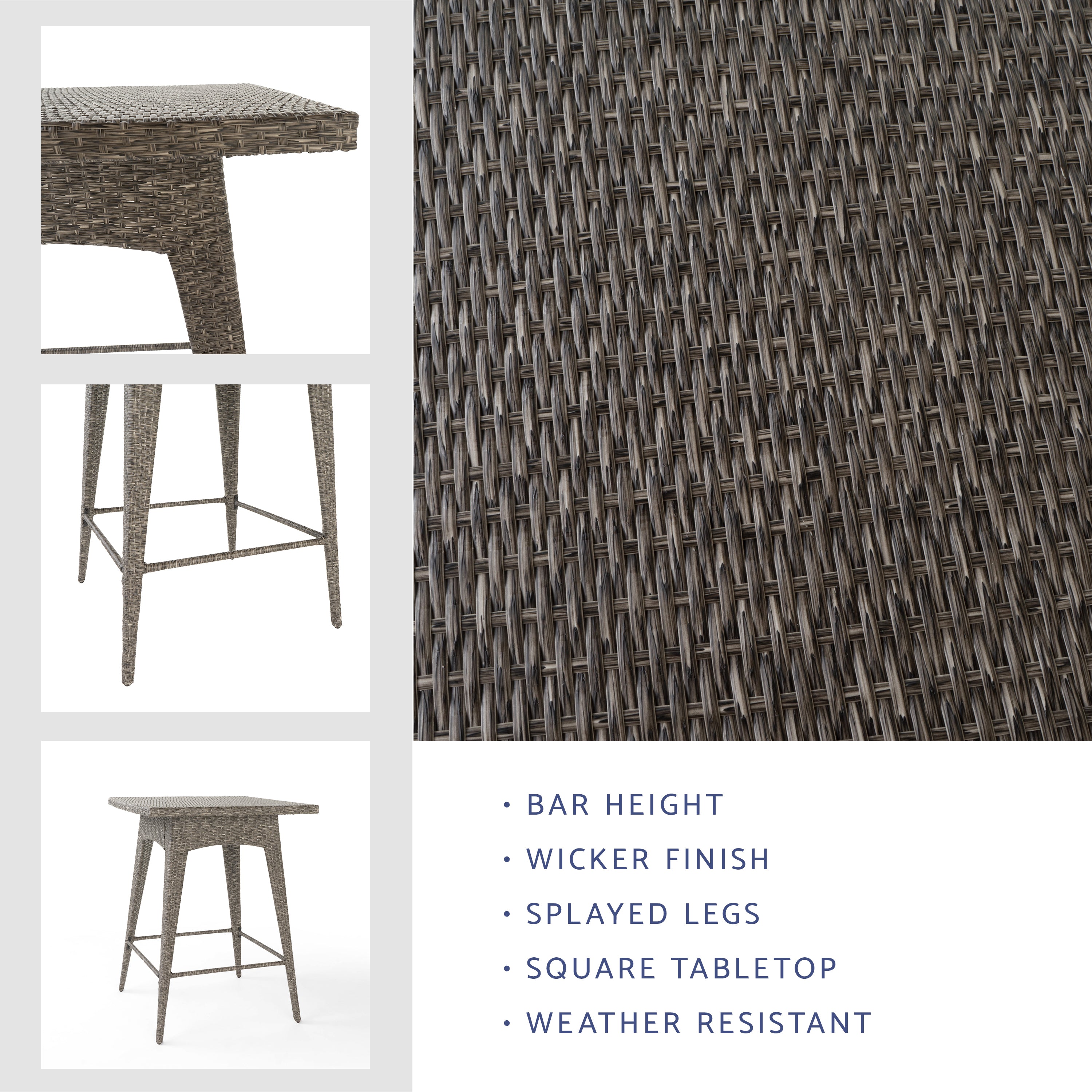 Budva Outdoor Gray Wicker Bar Table