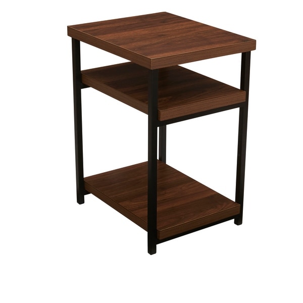 Side Table with Storage， Small Side Table with Three Storage Shelves， High-Quality Engineered Wood with Metal Frame.