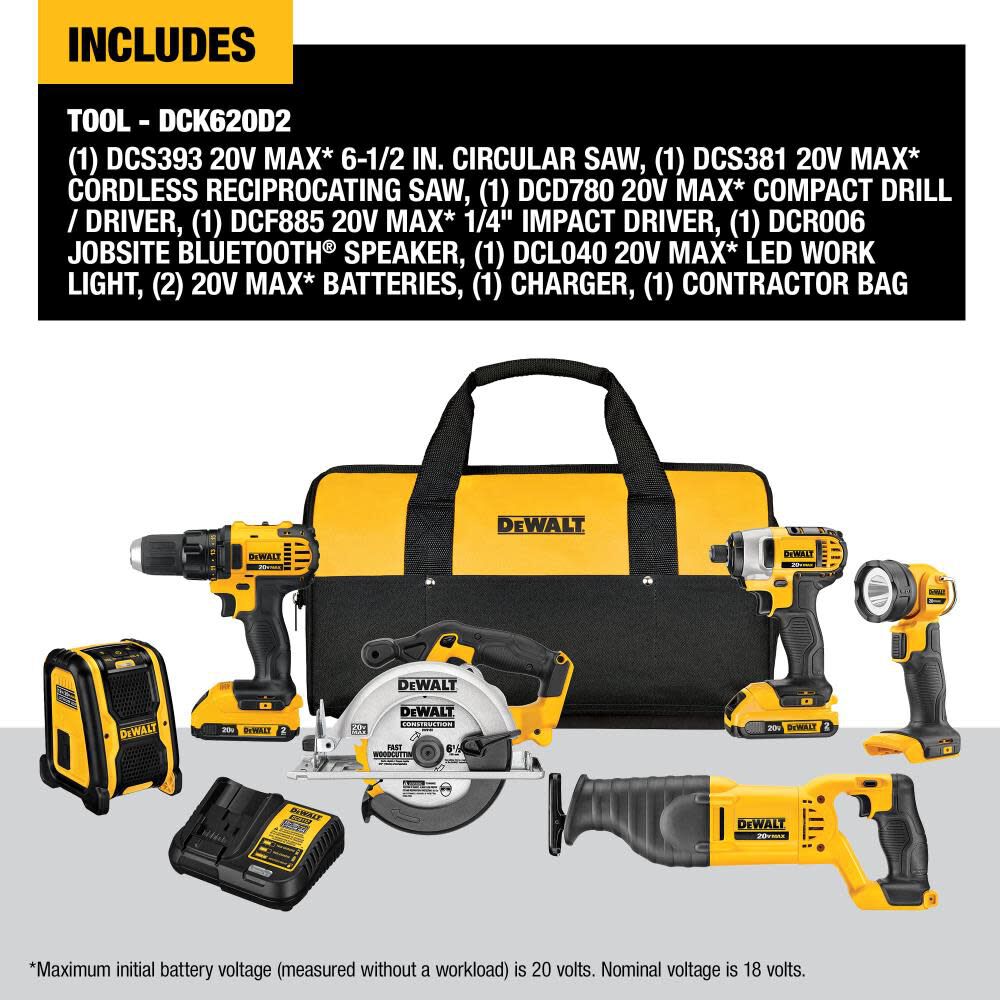 DW 20 V MAX Compact 6 TOOL Combo Kit DCK620D2 from DW