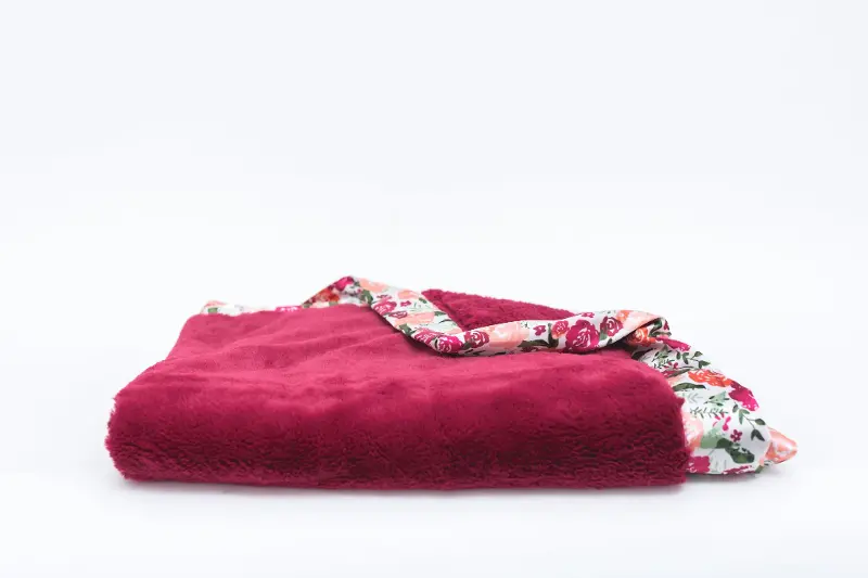 Raspberry Lush with Floral Satin Border Receiving Blanket