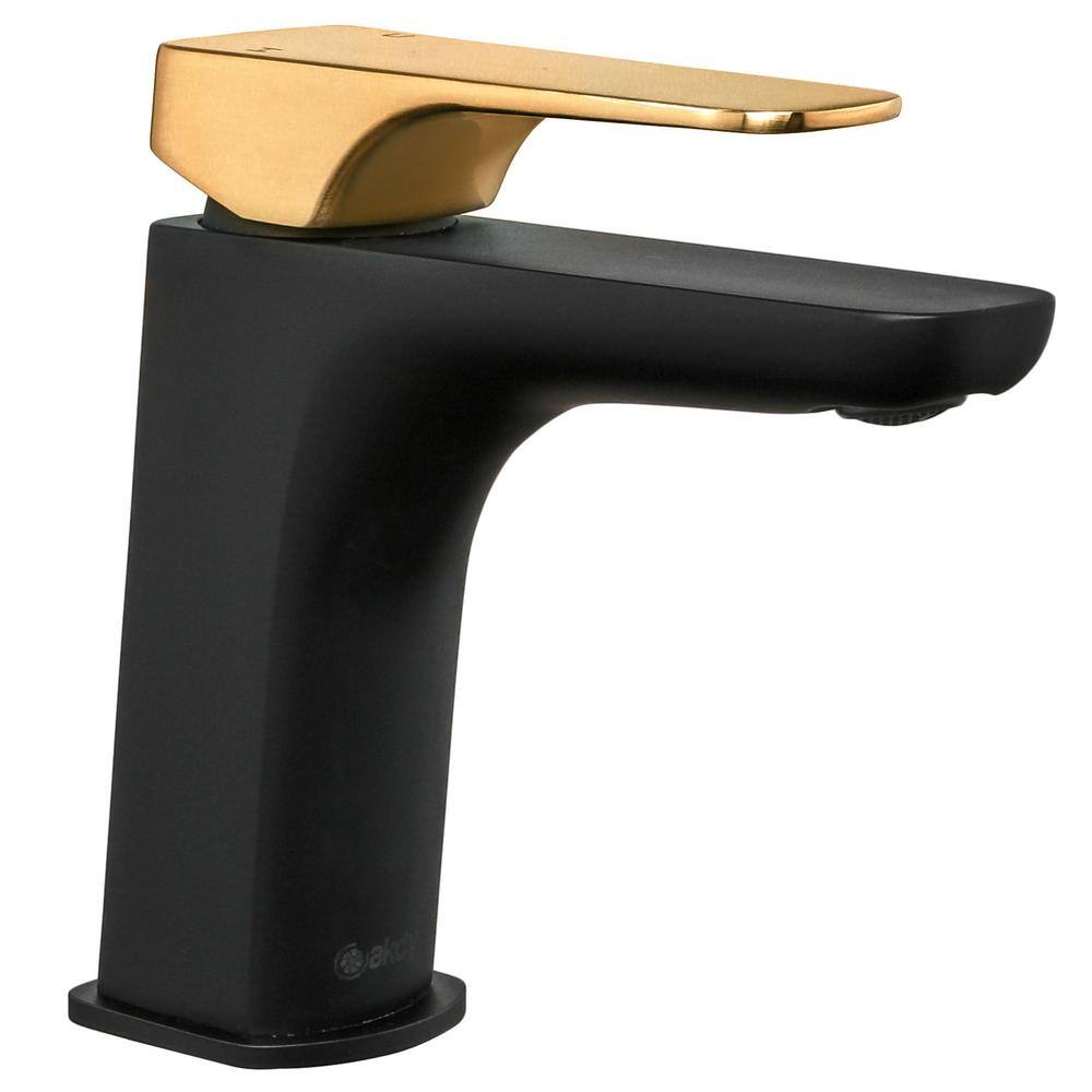 AKDY Single Hole Single-Handle Bathroom Faucet in Matte Black with Brushed Gold Handle BF002-7