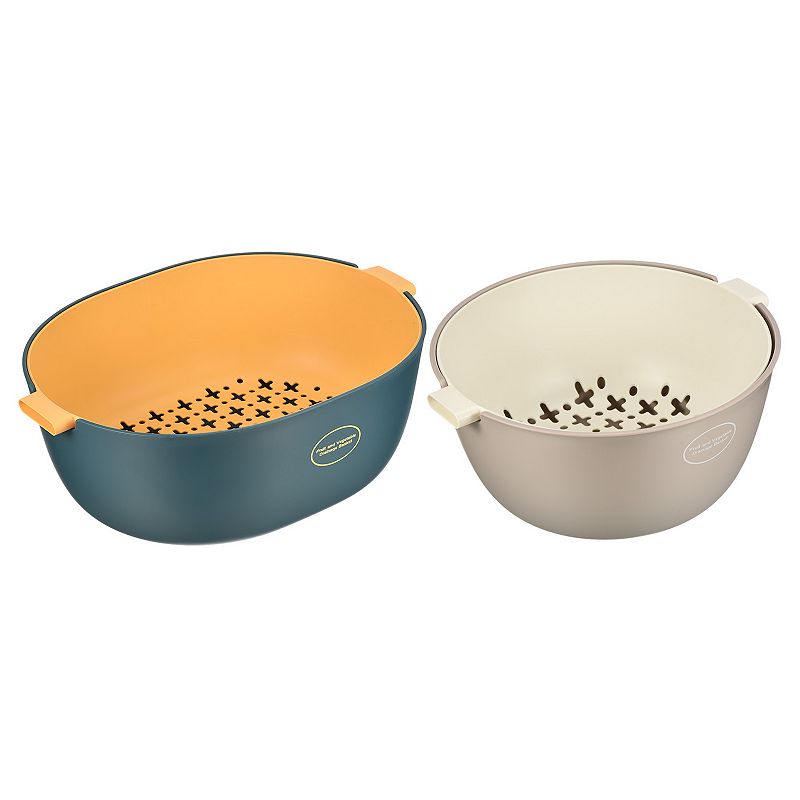 Kitchen Colander Bowl Set 2PCS， Plastic Washing Basket and Strainer