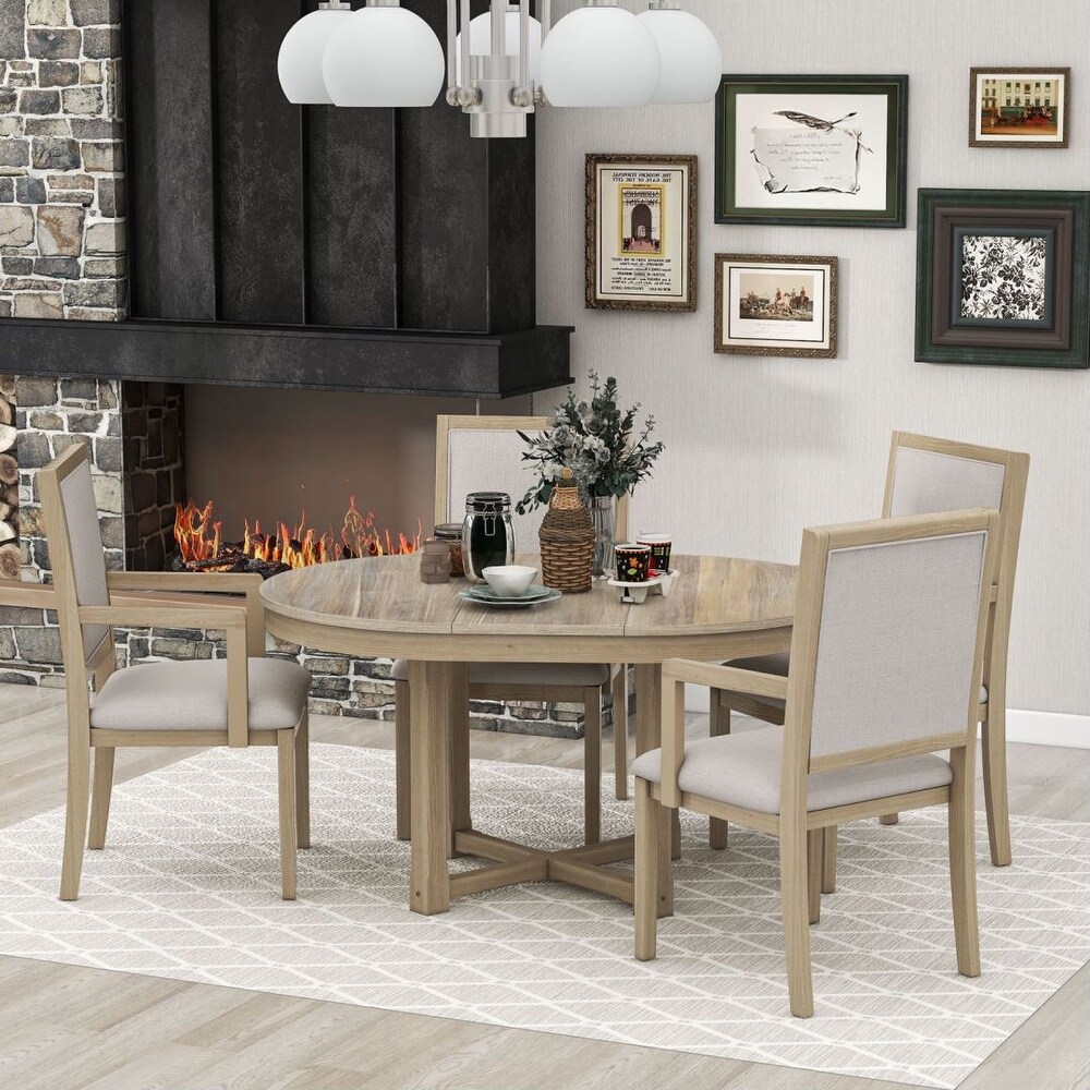 5 Piece Dining Table Set Two Size Round Table and 4 Upholstered Chairs