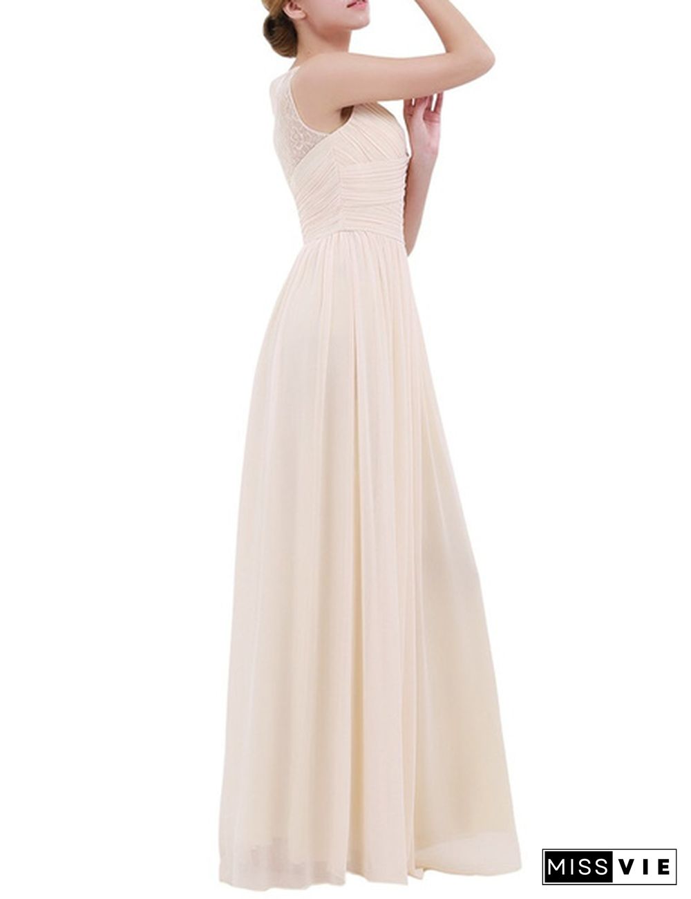 Women Chiffon Full Length Bridesmaid Wedding Evening Cocktail Dress Lace Sleeveless Dress US 4-16