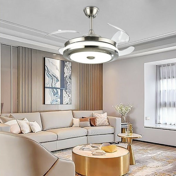 Modern Chrome Sliver Ceiling Fan Chandelier with Retractable Blades Shopping - The Best Deals on Ceiling Fans | 40103993