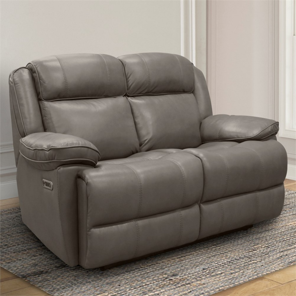 Bowery Hill Transitional Leather Power Loveseat in Brown Finish   Contemporary   Loveseats   by Homesquare  Houzz