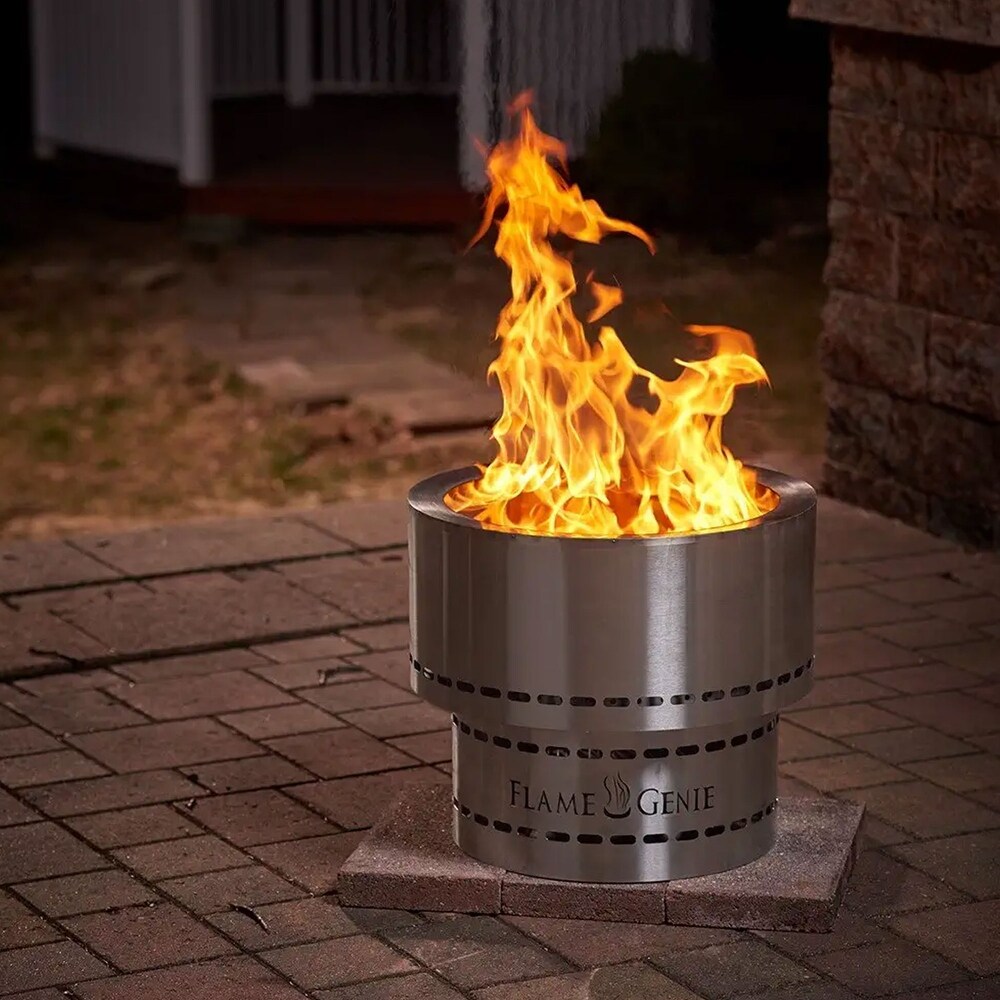 Flame Genie FG 19 SS 19 Inch Smoke Free Wood Pellet Fire Pit  Stainless Steel   24