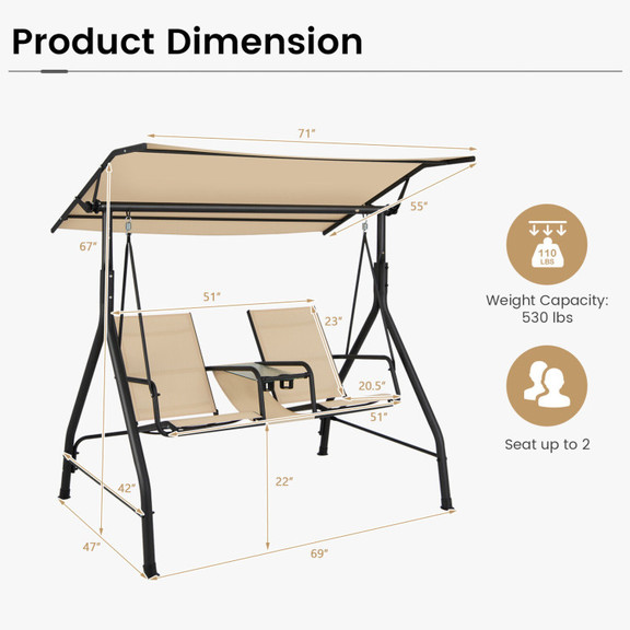 Costway 47095168 2 Seat Outdoor Cushioned Porch Sw...