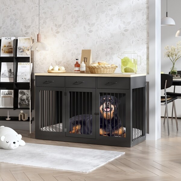 Modern Large Dog Crate with Storage Drawers