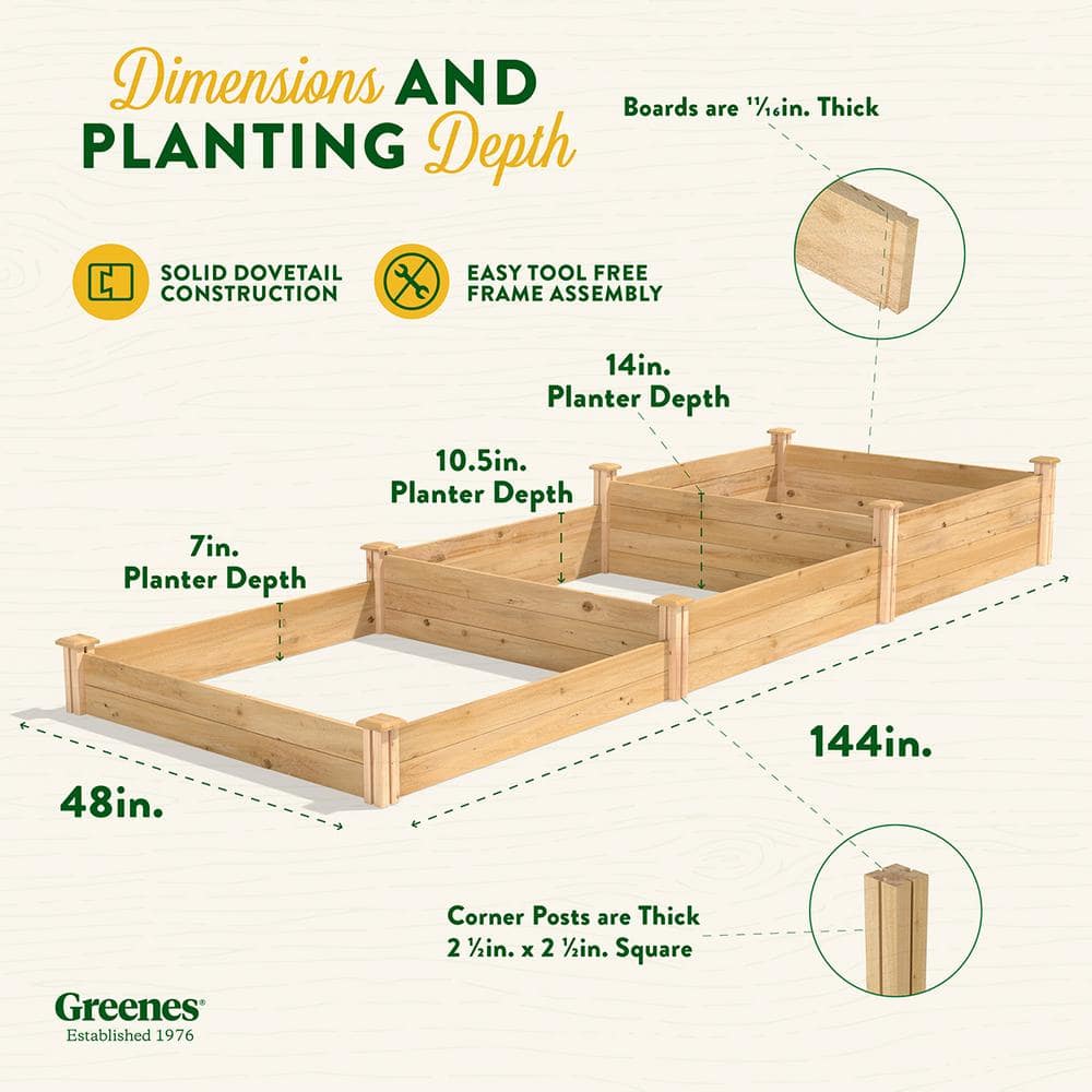 Greenes Fence 4 ft. x 12 ft. Stair-Step Original Cedar Raised Garden Bed RC2T10S31B