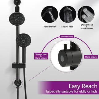 YASINU 7-Spray Patterns with 1.8 GPM 5 in. Wall Mount Round Rain Dual Shower Heads in Matte Black YNAE428MB