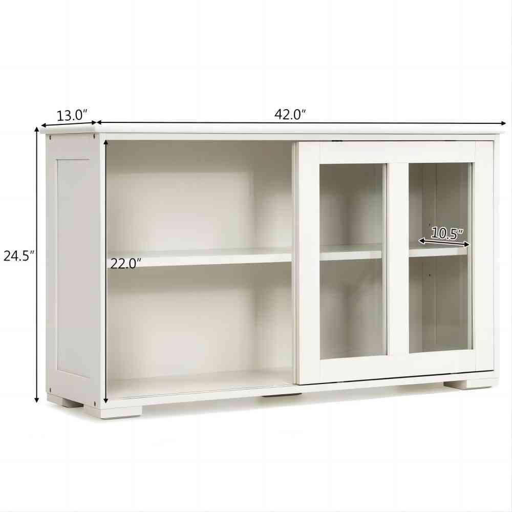 Bunpeony 42 in. W x 24.5 in. H x 13in. D White Wooden Pantry Freestanding Kitchen Storage Cabinet with 2-Glass Sliding Door ZY1K0001-2