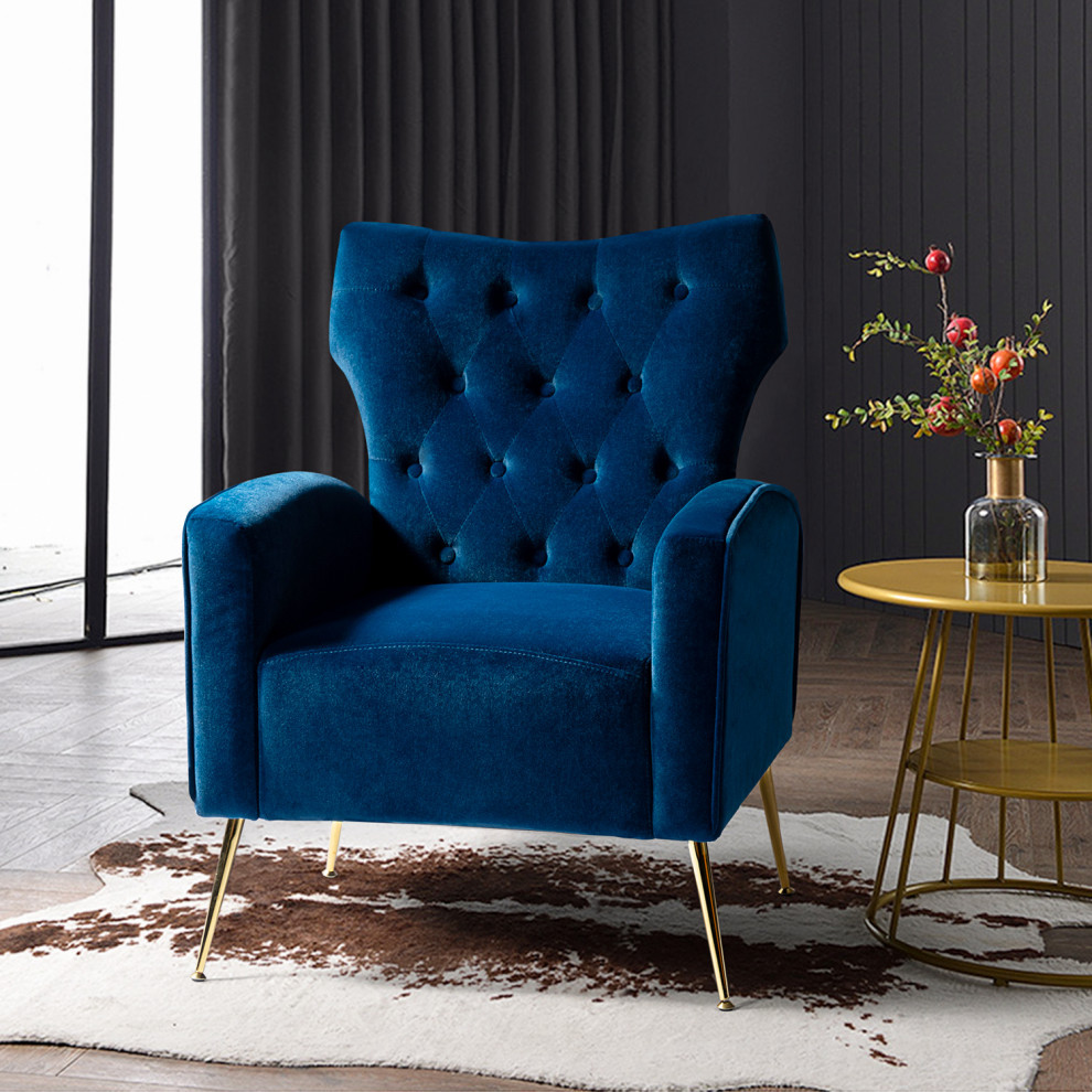 Accent Wingback Chair With Button Tufted Back   Midcentury   Armchairs And Accent Chairs   by Karat Home  Houzz