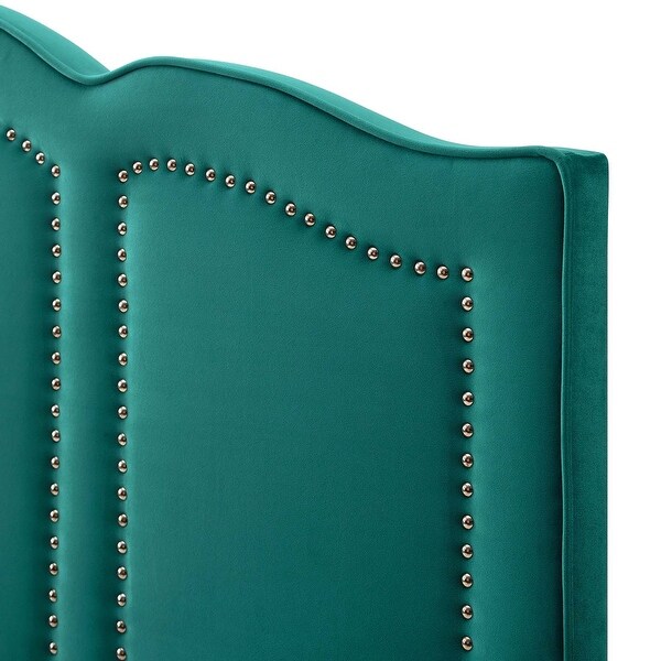 Augusta Green Velvet Upholstered Twin Size Headboard with Nailhead Trim - - 33121402