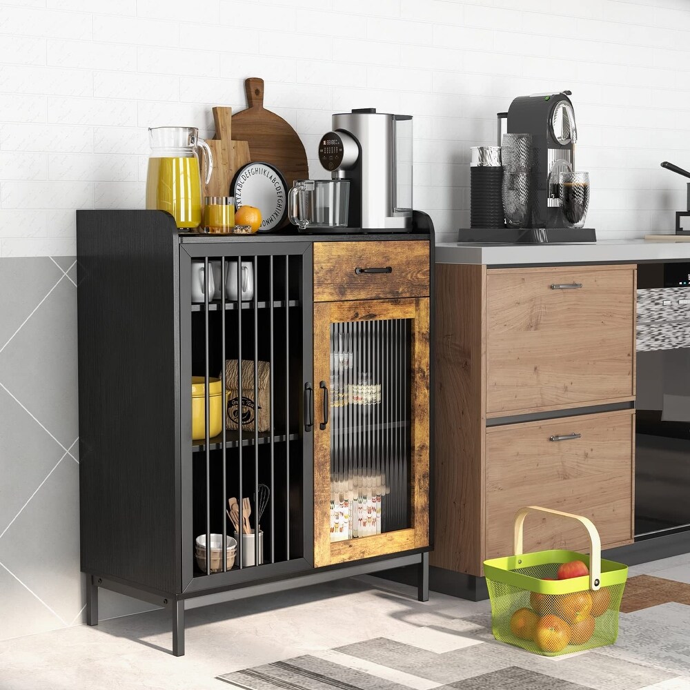 Buffet Sideboard  Industrial Cupboard with 2 Cabinets and 1 Drawer  Multipurpose Wooden Kitchen Coffee Bar Station