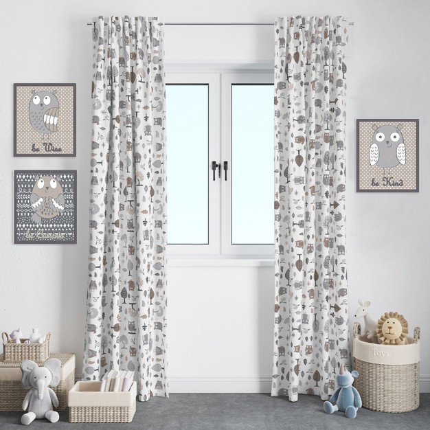 Bacati Owls In The Woods Beige grey Curtain Panel