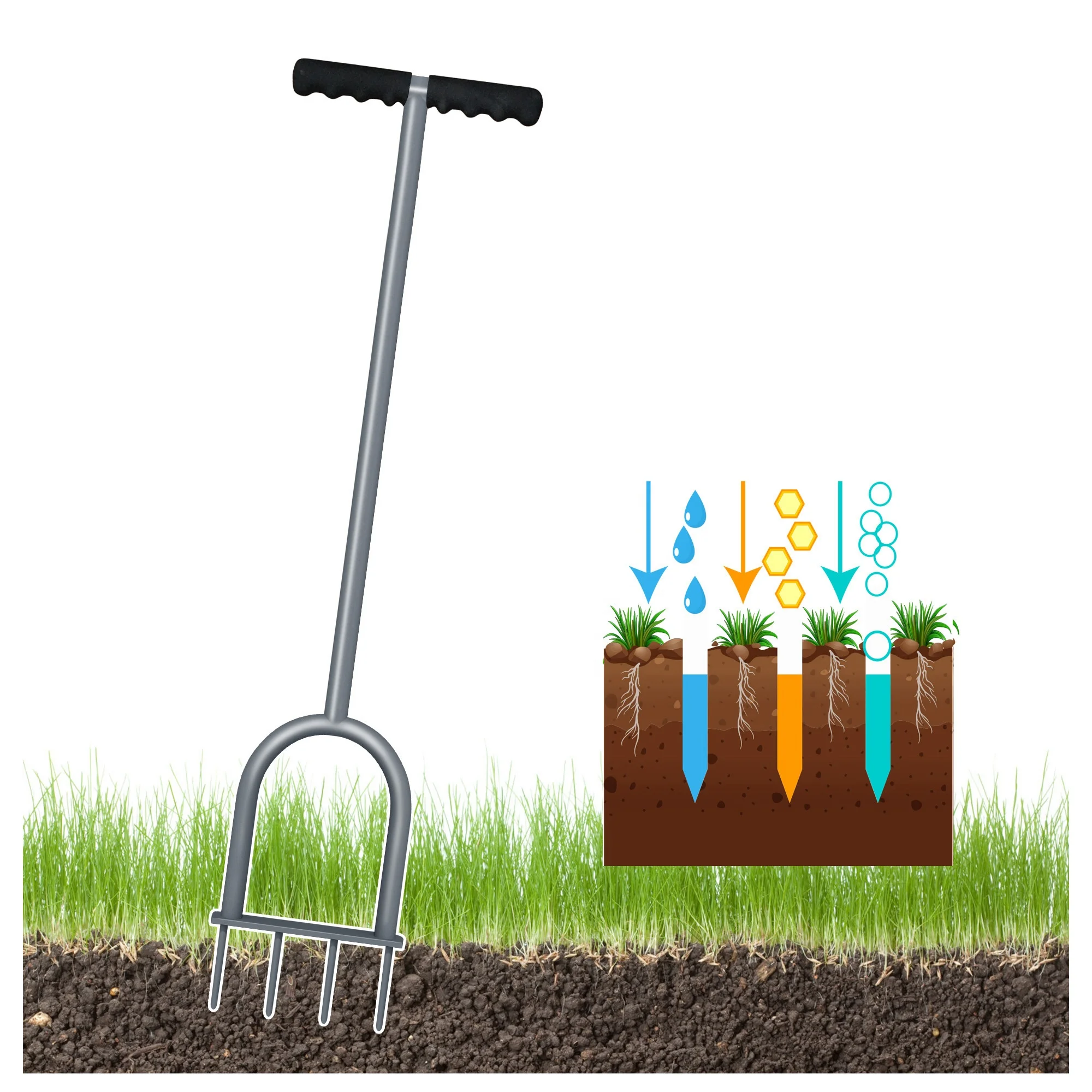 35.5in High Quality Steel Garden Tool Lawn Core Aerator Hand Aquaculture Machine 4 Spike Courtyard Playground Grassplot Aerator