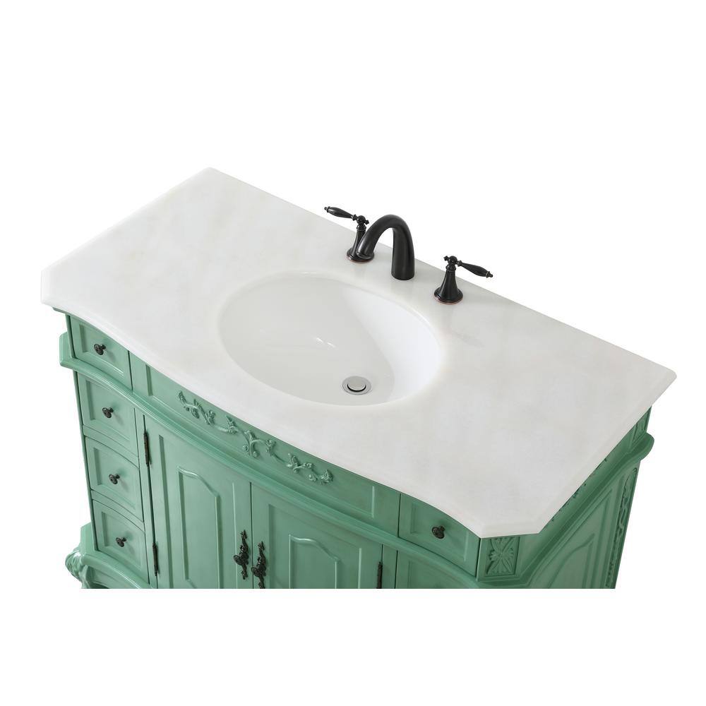 Timeless Home 42 in. W Bath Vanity in Vintage Mint with Marble Vanity Top in White and Brown Vein with White Basin TH20242HDVM