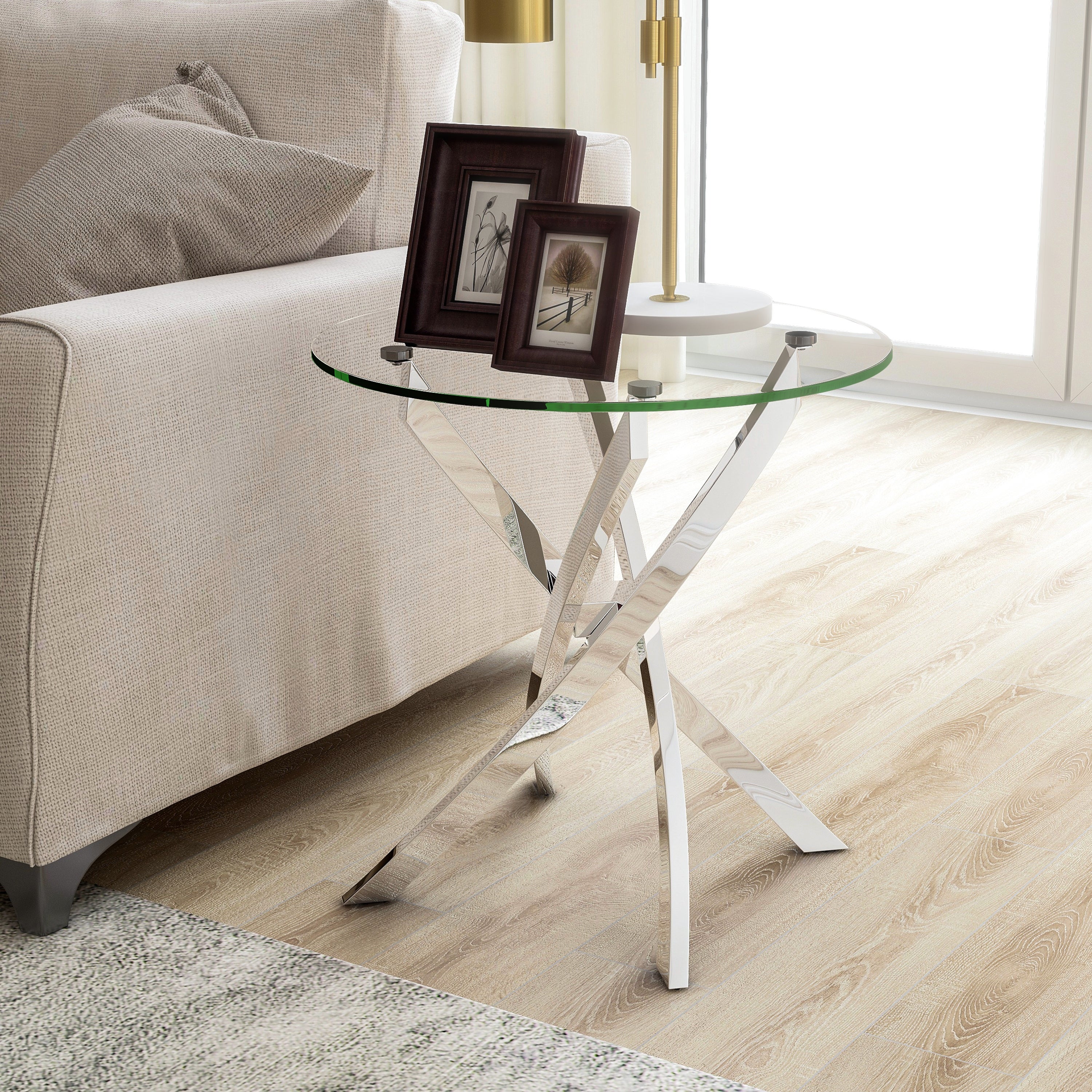 Furniture of America Dess Modern Chrome X-cross Round Side Table