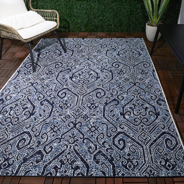 Paisley Outdoor Rug Blue