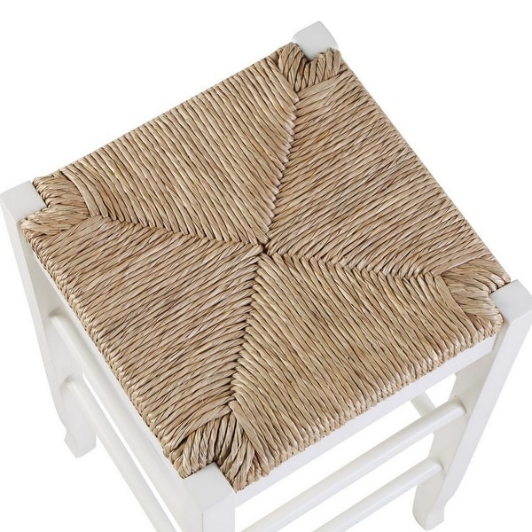 Square Wooden Frame Counter Stool with Hand Woven Rush， White and Brown