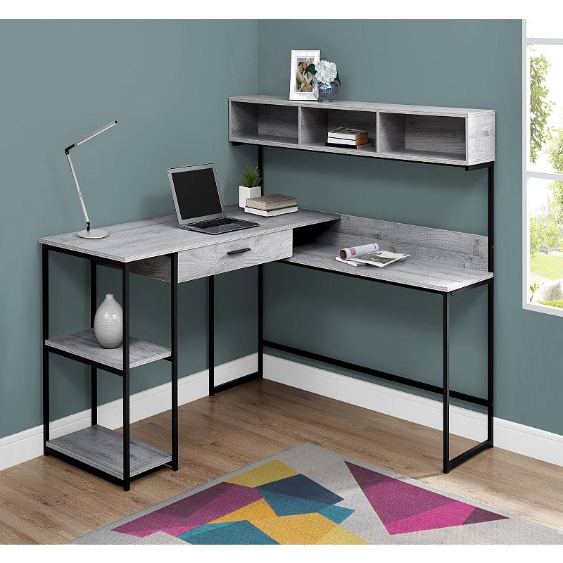 59 Gray and Black Contemporary L-Shaped Computer Desk