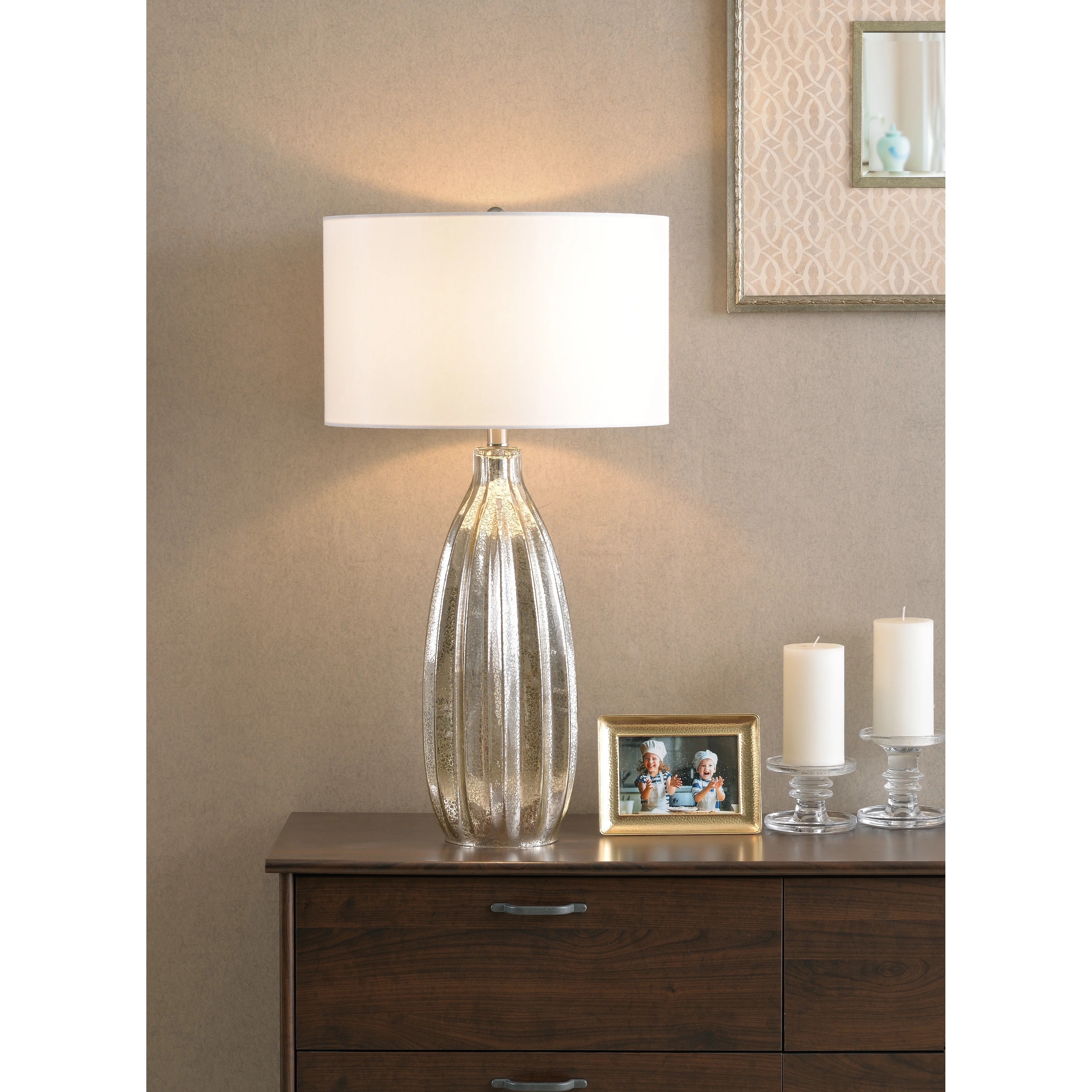 Largo Antique Mercury Glass and Brushed Steel Finish Table Lamp