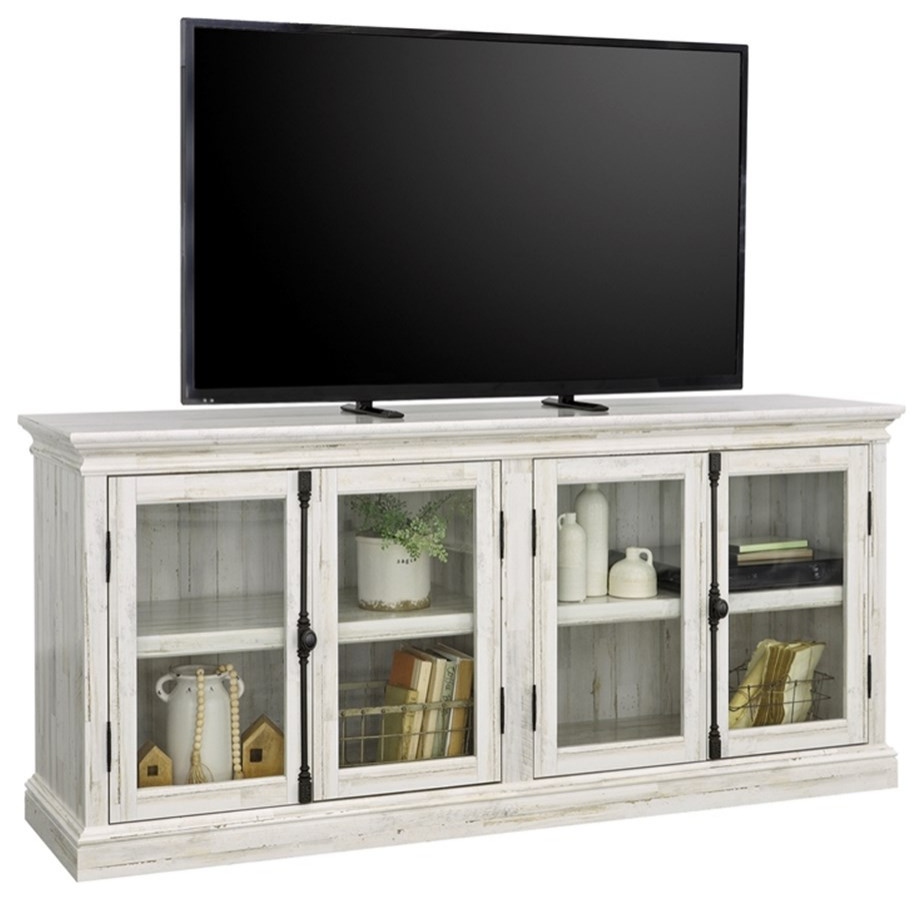 Sauder Barrister Lane Engineered Wood Storage Credenza in White Plank Finish   Farmhouse   Entertainment Centers And Tv Stands   by Homesquare  Houzz