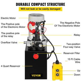 VEVOR 12-Volt DC 4 qt. Hydraulic Power Unit Single Acting Hydraulic Pump Dump Truck Hydraulic Pump Hydraulic Pump Dump Trailer 4LCZYYBTXDZY00001V0