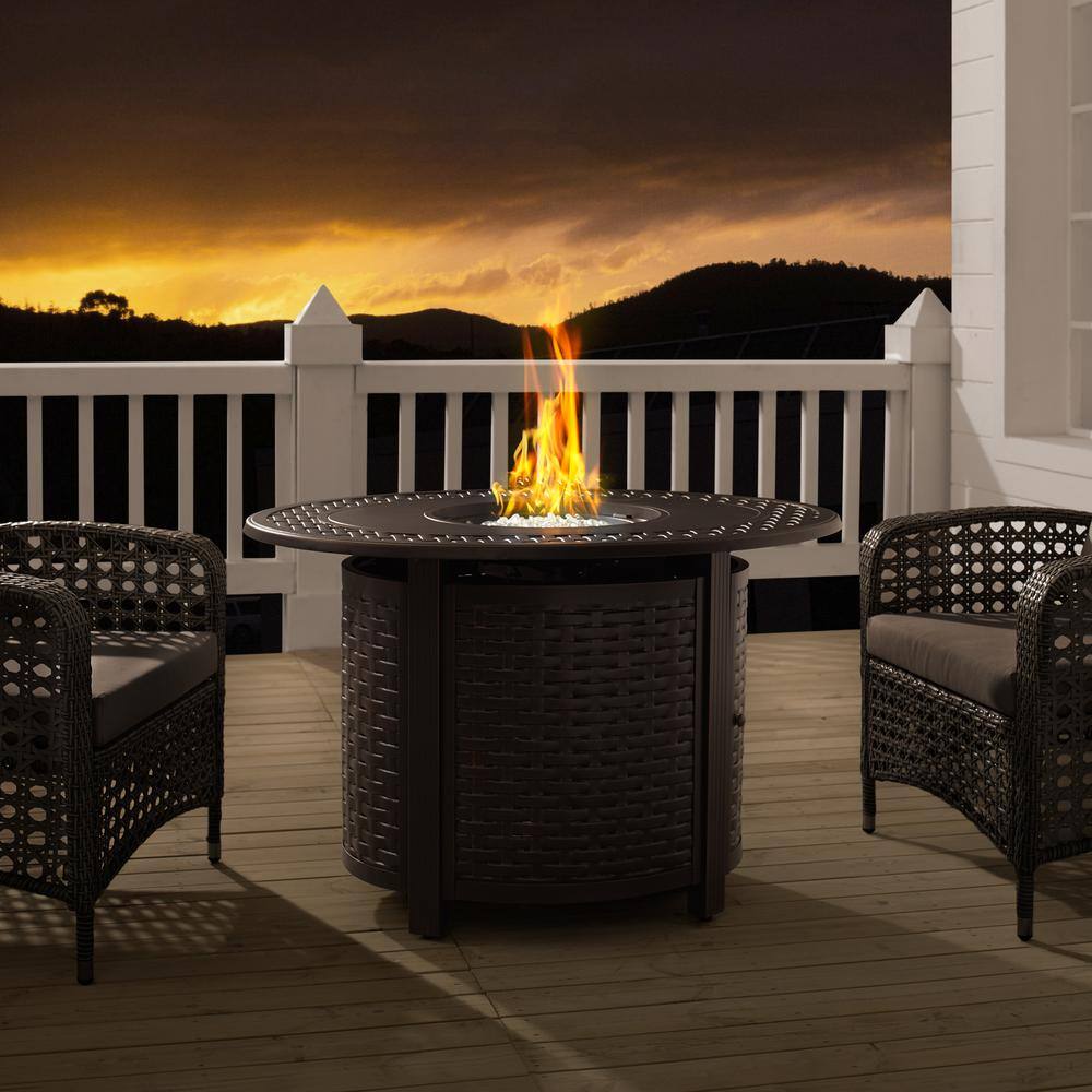 Fire Sense 31.5 in. x 24.5 in. Oval Aluminum Davis Liquid Propane Fire Pit Kit in Antique Bronze 63696