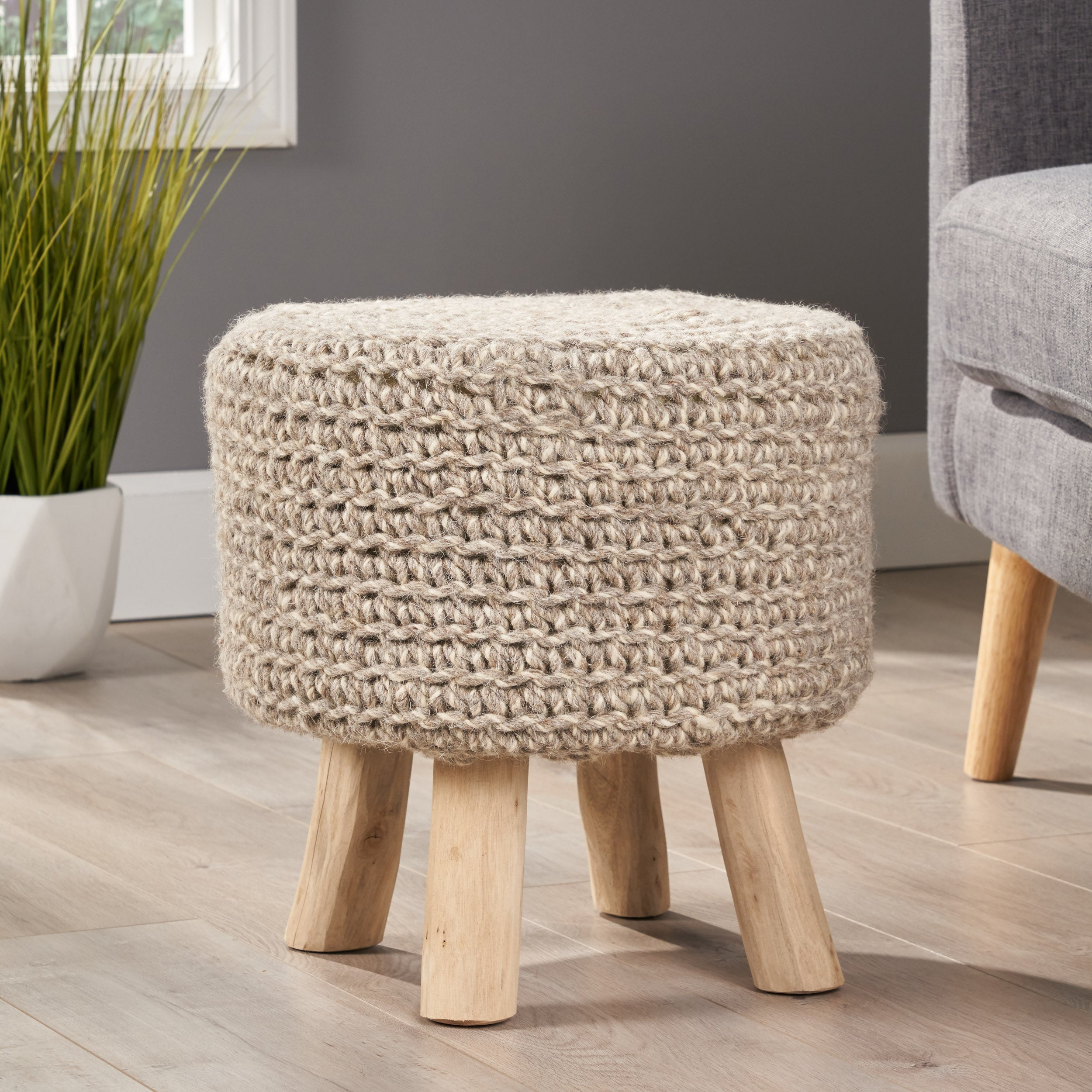 Ponelli Handcrafted Boho Wool Ottoman Stool