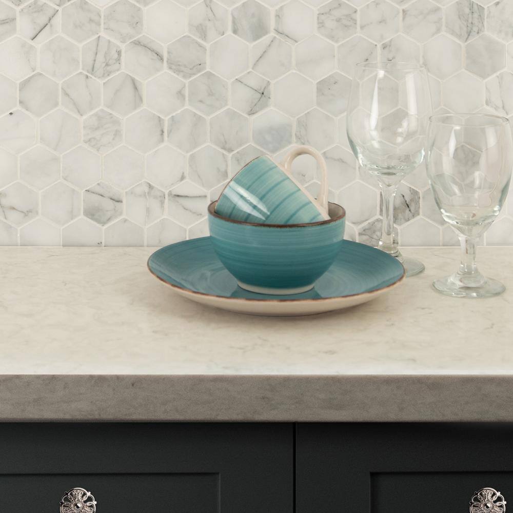 MSI Calacatta Cressa Hexagon 12.38 in. x 12.38 in. Honed Marble Look Floor and Wall Tile (9.8 sq. ft.Case) CALCRE-2HEXH