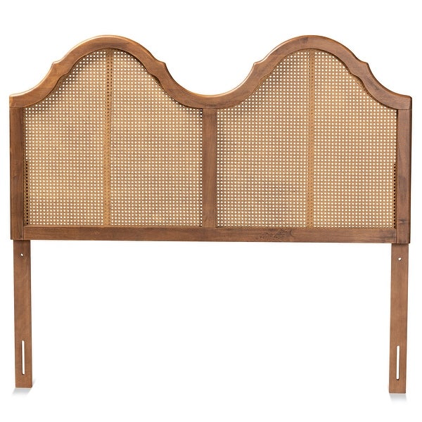 Hazel Ash Walnut Wood and Synthetic Rattan Arched Headboard - - 32969784