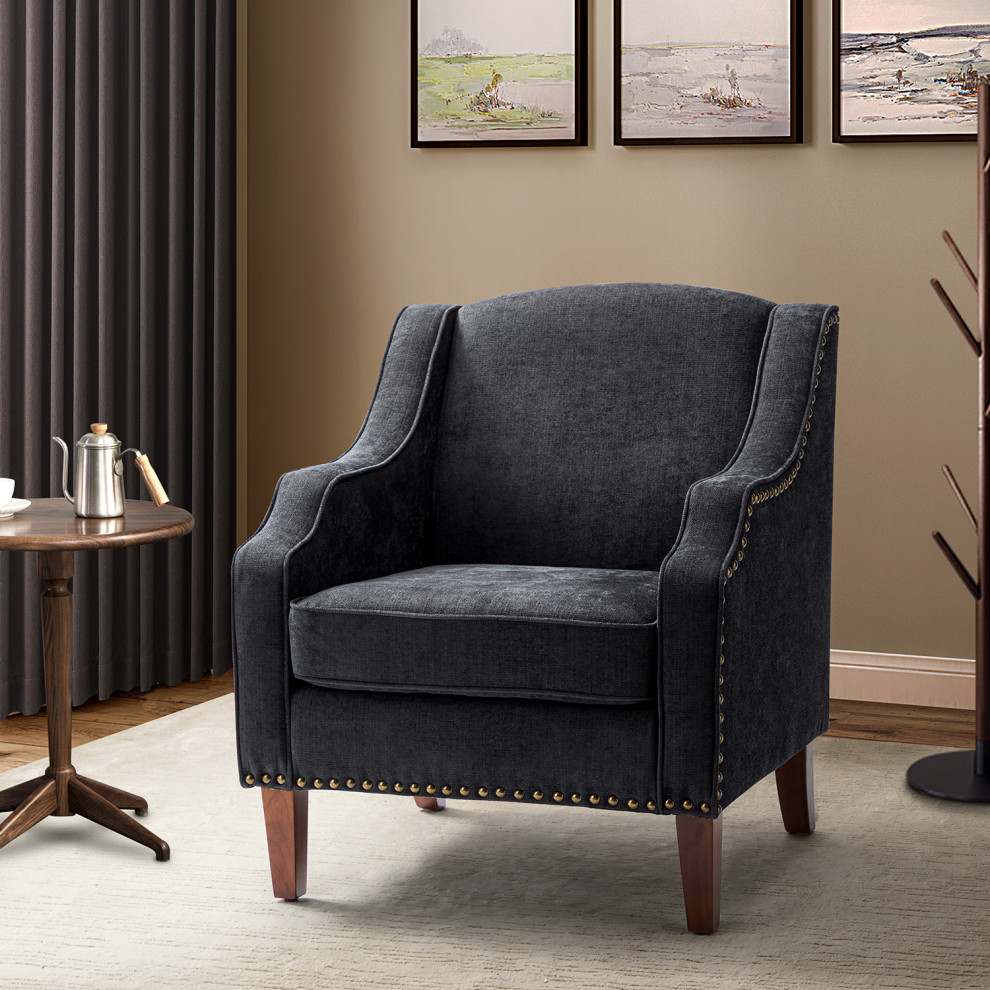 34 quotTall Comfort Bedroom Armchair with Solid Wood Legs   Transitional   Armchairs And Accent Chairs   by Karat Home  Houzz