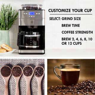 KENMORE Elite Grind and Brew black 12- Cup Coffee Maker with Burr Grinder Programmable Automatic Timer Brew KKECMGBSS