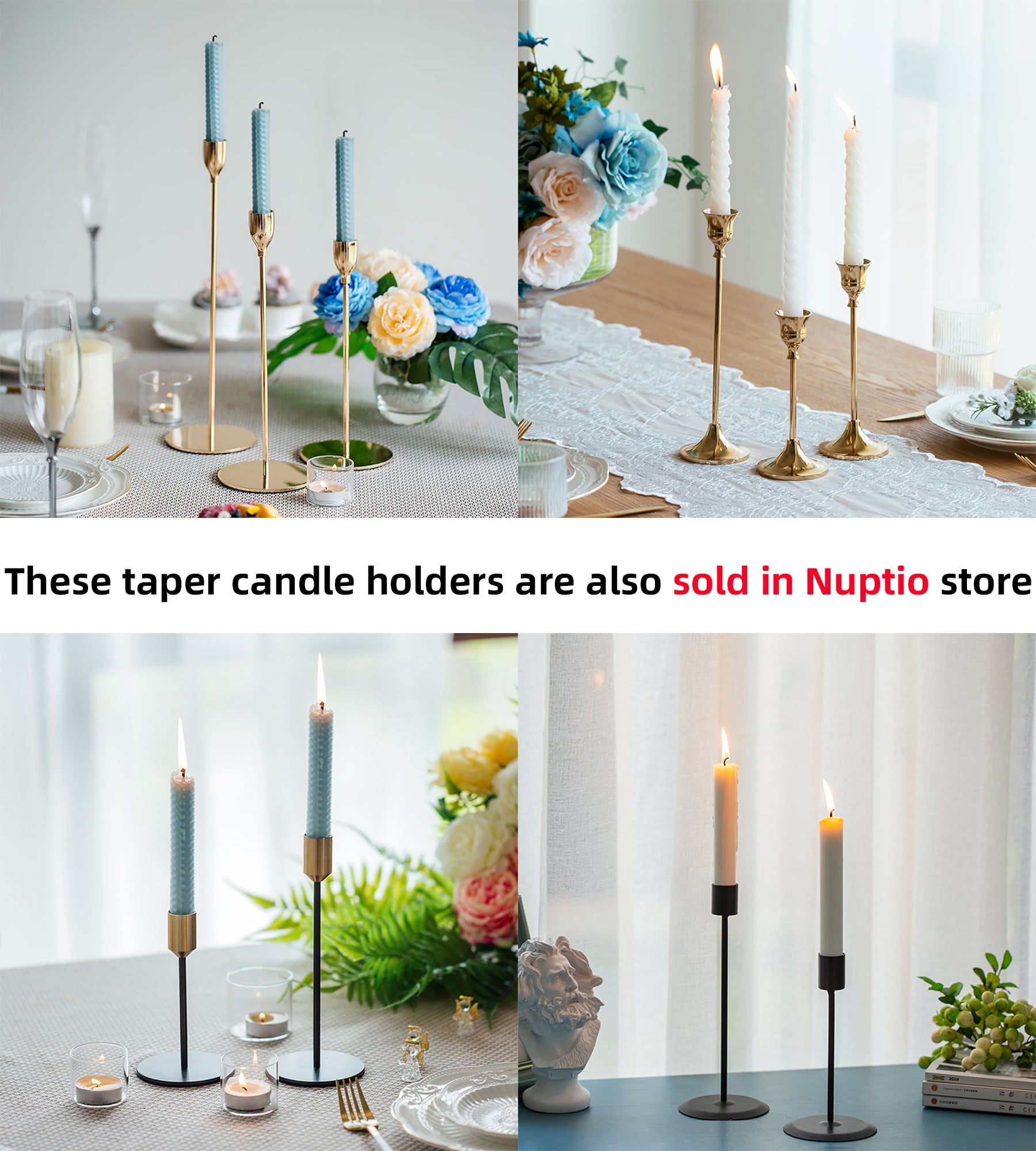 Nuptio Taper Candle Holders In Bulk Goblet Brass Gold Candlestick Holders Set of 30