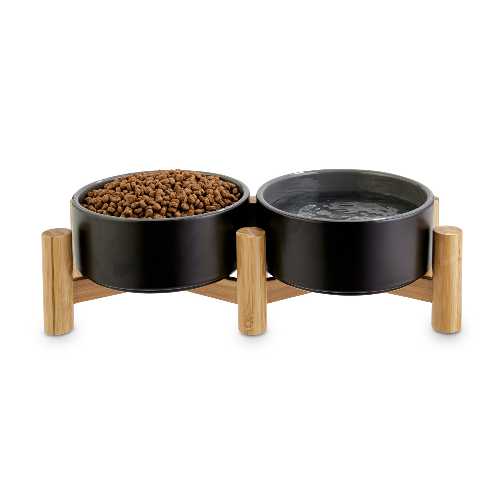 Reddy Black Ceramic  Bamboo Elevated Dog Double Diner， 7 Cups