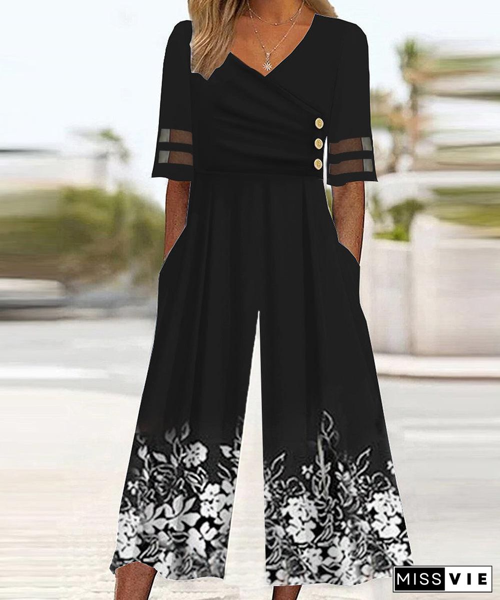 Black and White Floral Print Jumpsuit