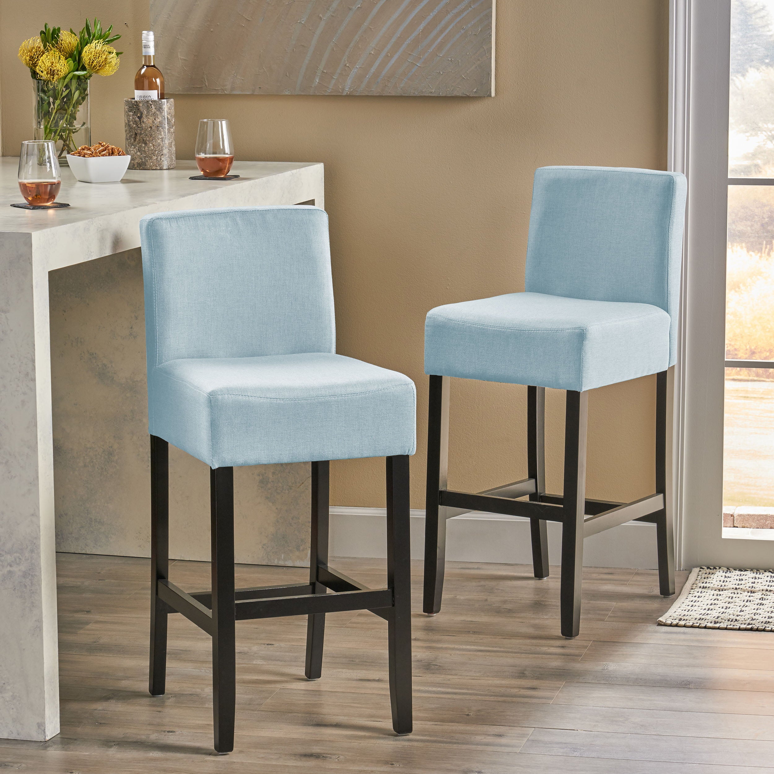 Lenando Fabric Barstool， Set of 2， Light Blue