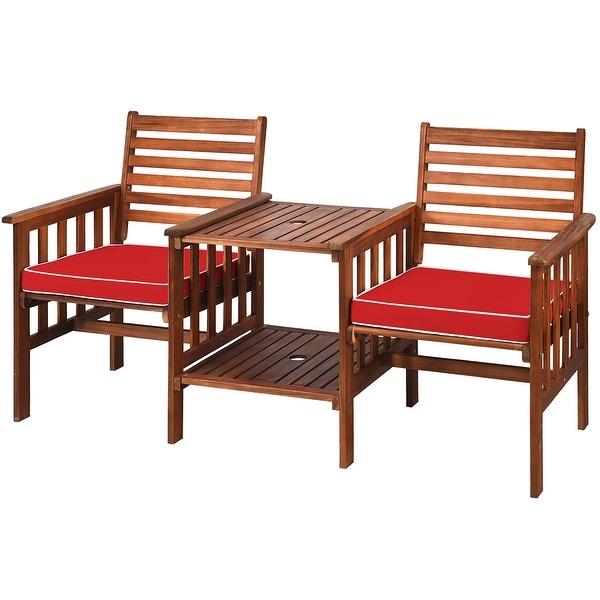 Acacia Wood Loveseat 3Piece Table Chairs Set Patio Conversation Set