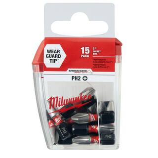 MW SHOCKWAVE Impact Duty 1 in. Phillips #2 Alloy Steel Insert Bit (15-Pack) 48-32-5003