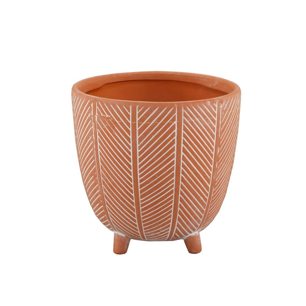 Flora Bunda 6 in. x 4 in. Terracotta Orange Chevron Ceramic Footed Pot (Set of 2) CT837E2-OR