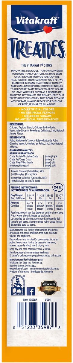 Vitakraft Treaties Chicken Recipe Soft and Chewy Dog Treats， 15 count