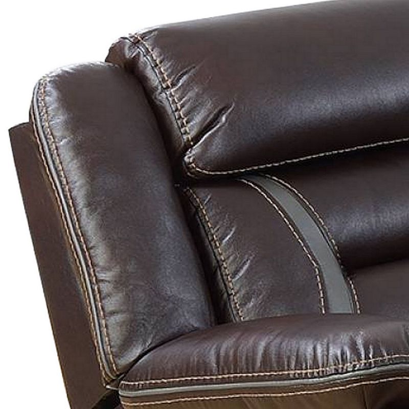 37 Inches Leatherette Glider Recliner with Pillow Arms， Dark Brown