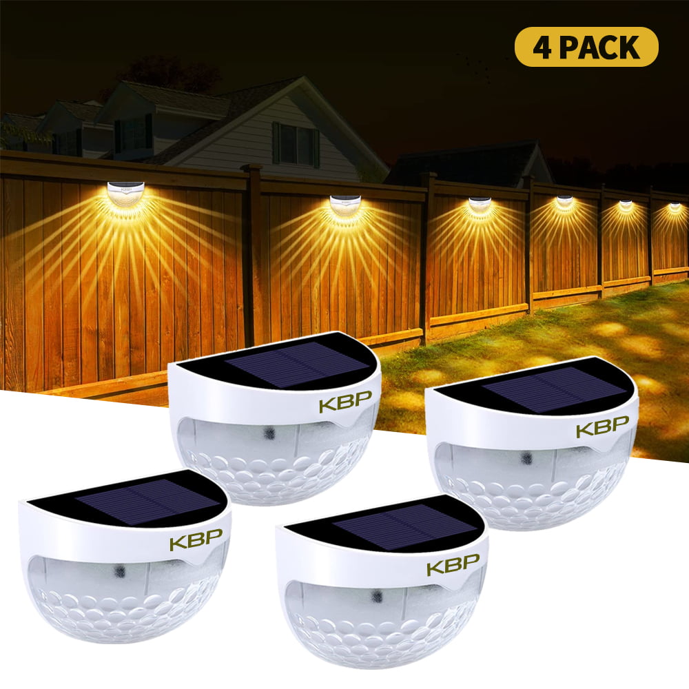 4Packs Solar Deck lights Waterproof LED Wall Lights for Fence， Garden， Patio， Yard， Stairway  (White， Warm light)